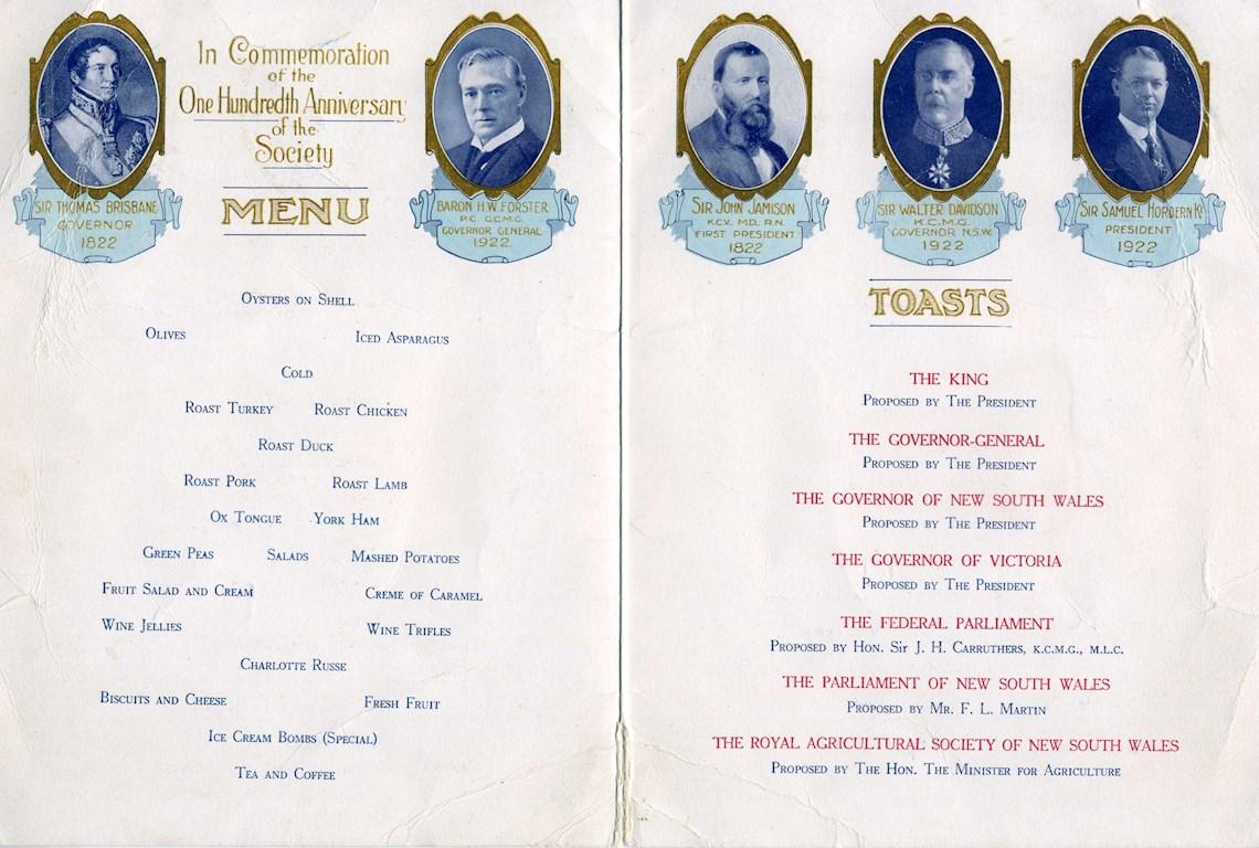 Centenary Banquet Menu 1922